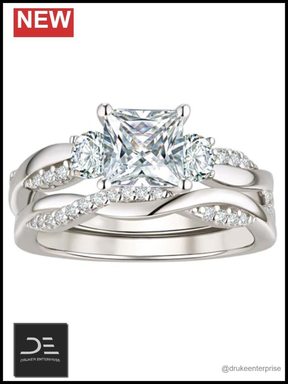 Princess Cut CZ Wedding Ring Set Infinity Bridal Engagement Band